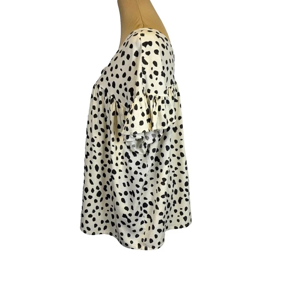 Woman's‎ Babydoll Blouse Size 2X Cream Gray Linen Blend Boxy Flowy Oversized